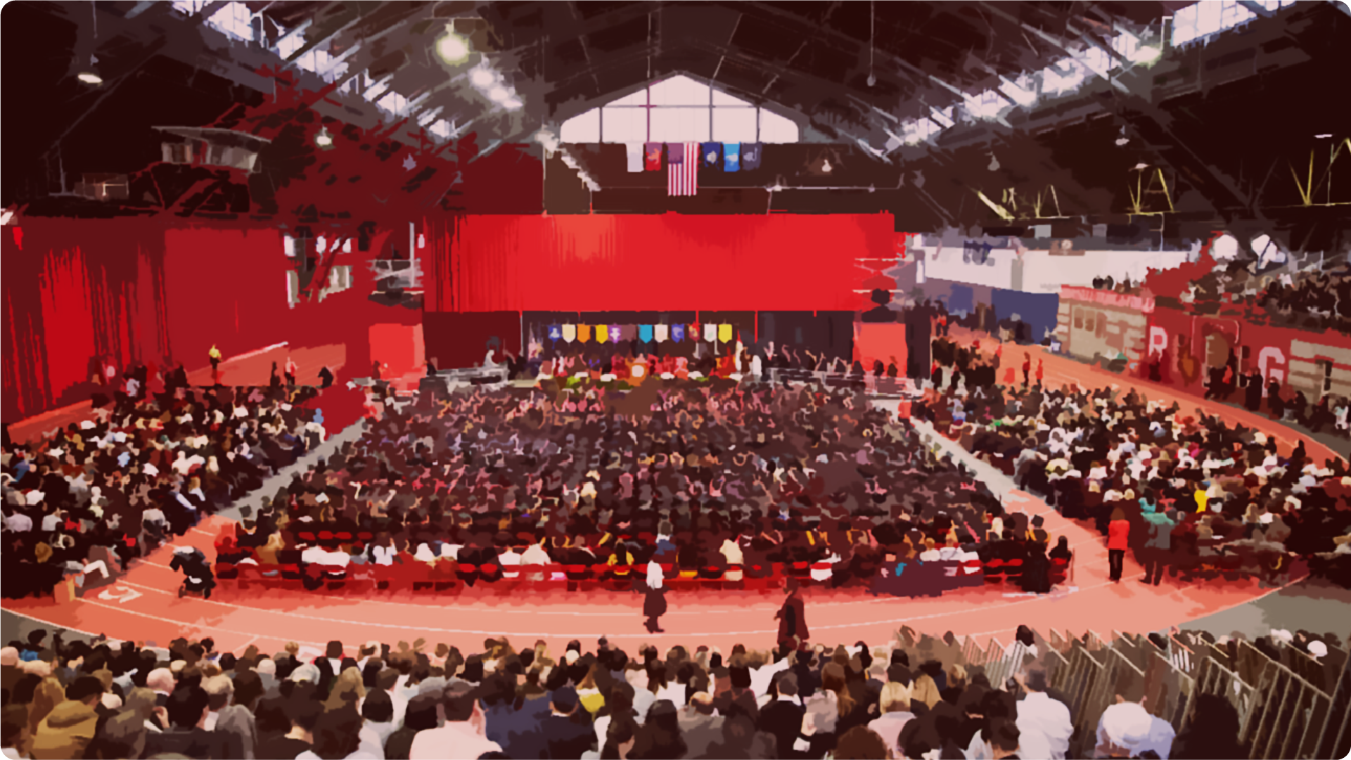 A graphic illustration based on a photo taken at a Cornell University December graduation ceremony.