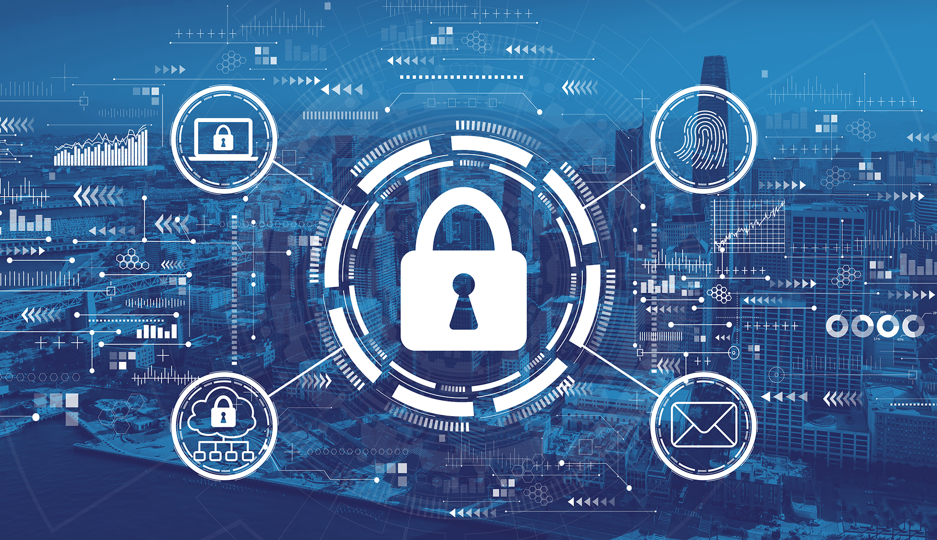 A graphic illustration showing the concept of cyber security.