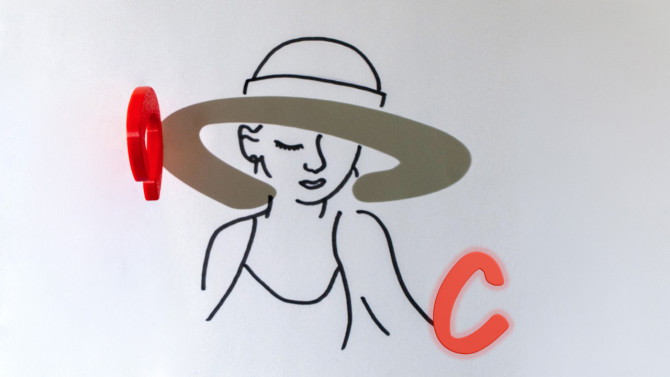 Rundong Luo/Provided The shadow cast by the letter "C" forms the brim of a hat worn by the woman in this line drawing produced by ShadowDraw, an AI framework developed by researchers at Cornell Tech and Cornell Bowers.