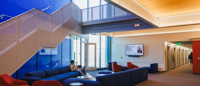 intenrior image wiht blue walls and a wooden ceiling