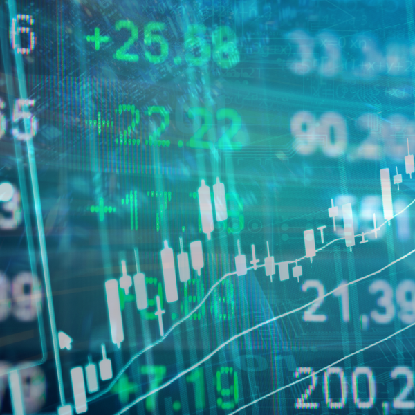 Stock image of numbers and graphs on a computer screen.