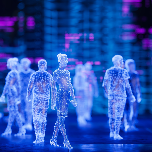 Stock image of people rendered as plots and graphs