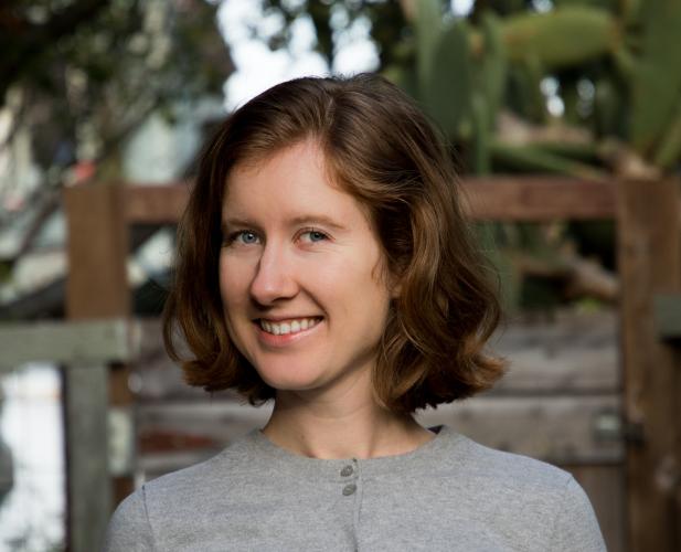 Color portrait of Kristina Monakhova; woman smiling at camera with chin length hair