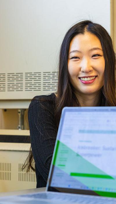 Photo of liz taking with classmate.