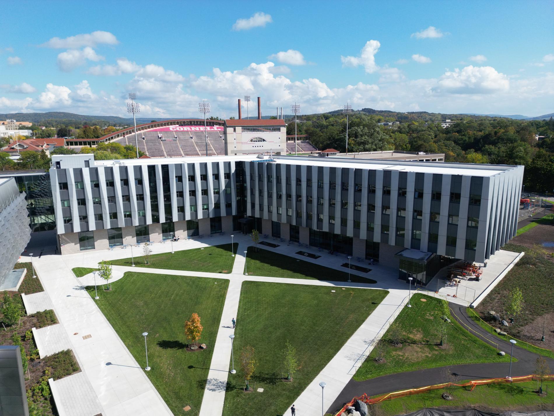 Arial view of a u shape building